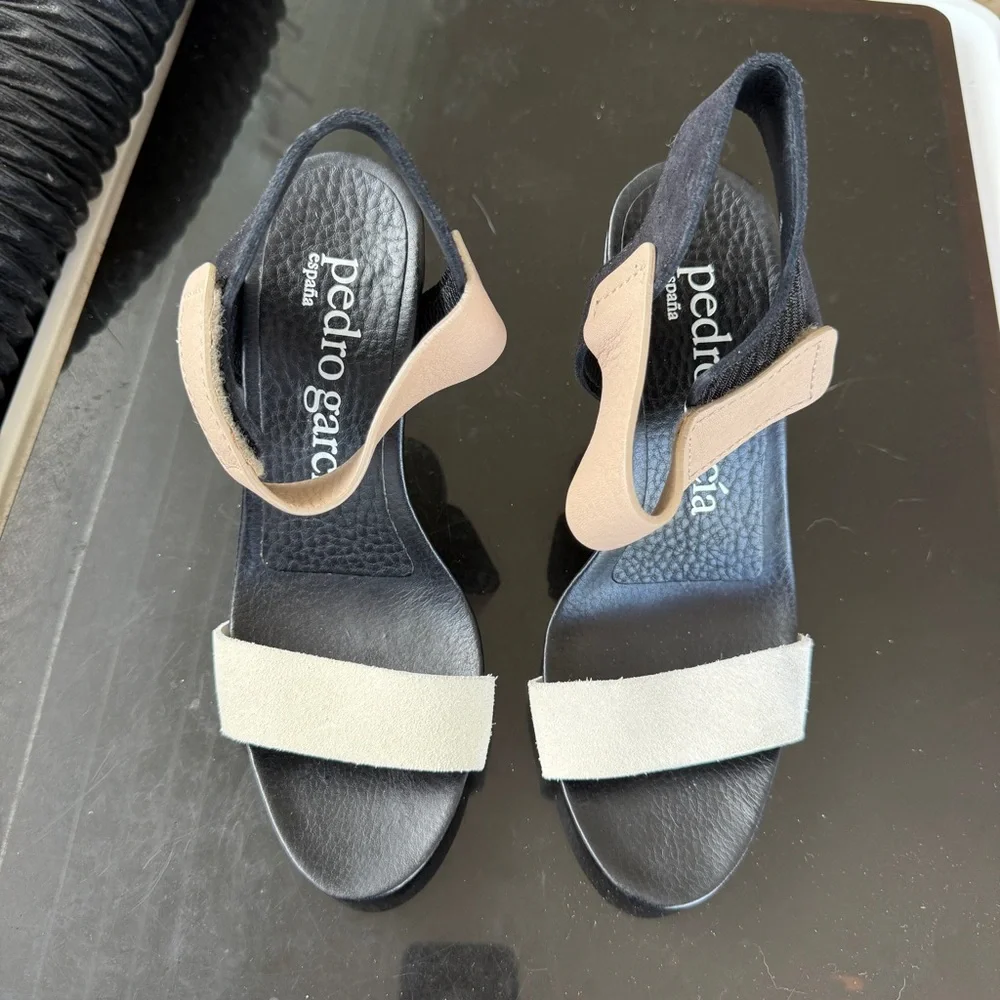 HOLD Pedro Garcia Yola Colorblock Sandal Heel Black Tan Leather 38 - Picture 2 of 8